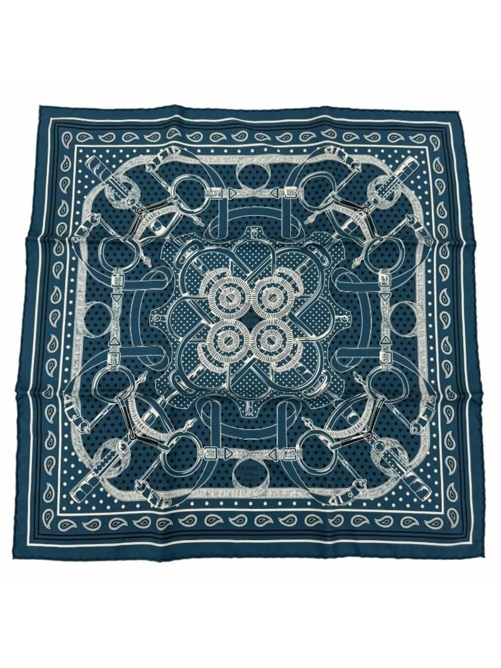 Hermes Carre 55 Apron Dole Bandana Silk 100% Scarf Blue